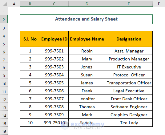 attendance sheet with salary in excel format dataset