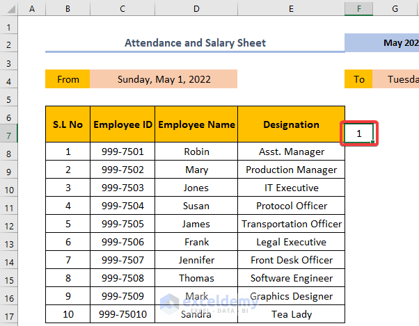 attendance sheet with salary in excel format creating individual day