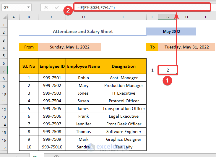 attendance sheet with salary in excel format creating individual day