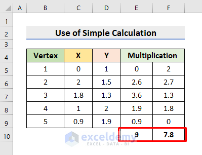 Determine Area of Irregular Shape by Simple Calculation in Excel