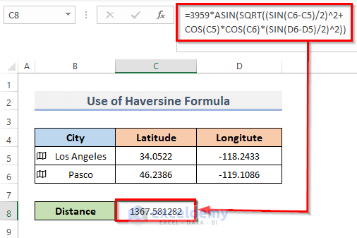 Apply Haversine Formula to Calculate Distance Between Two Cities