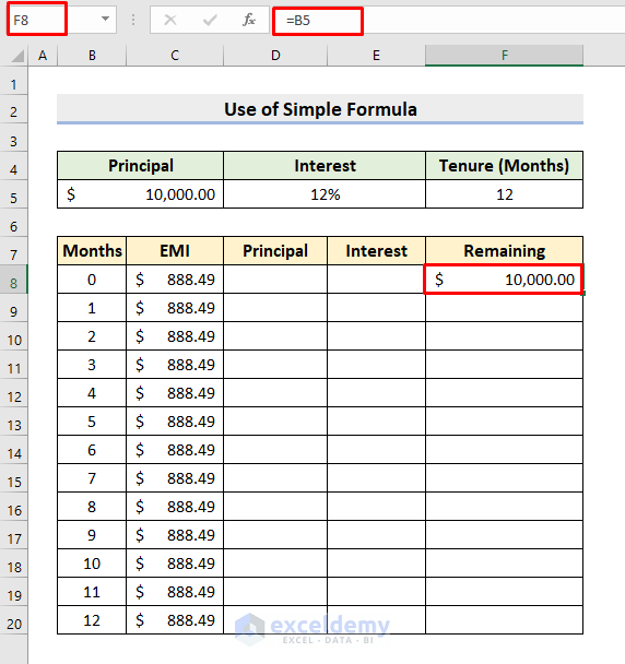 Calculate EMI for Bike Loan with Simple Formula in Excel