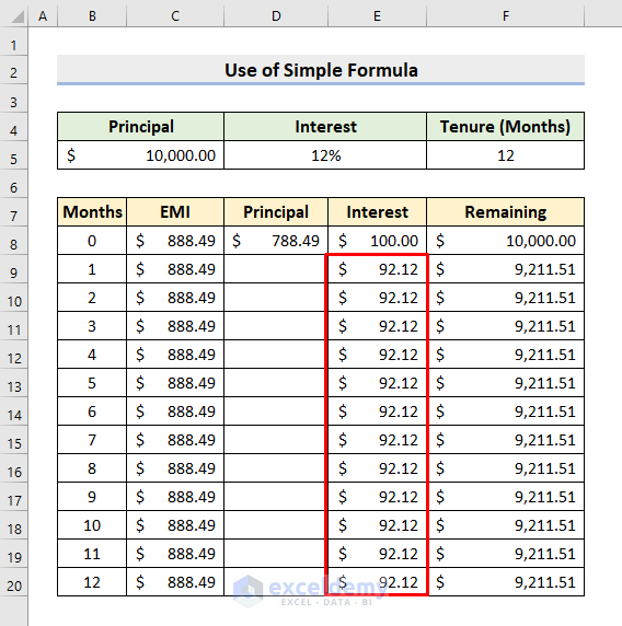 Calculate EMI for Bike Loan with Simple Formula in Excel