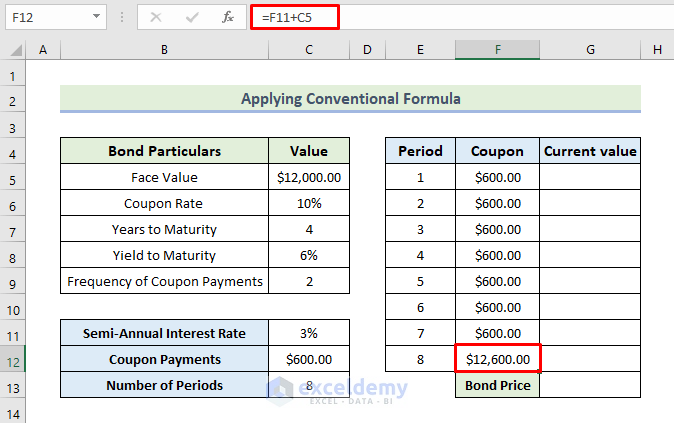 How to Calculate Price of a Semi Annual Coupon Bond in Excel
