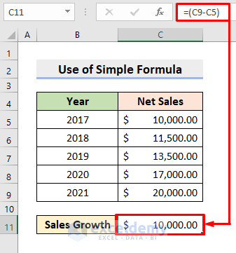 Calculate Sales Growth over 5 Years in Excel with Simple Formula