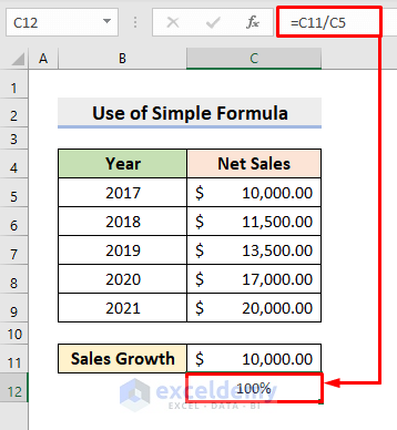 Calculate Sales Growth over 5 Years in Excel with Simple Formula
