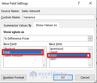 calculate variance in excel pivot table