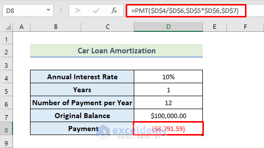 Calculate Total Payment of Loan Amortization