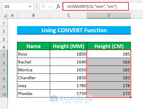 convert mm to cm in excel