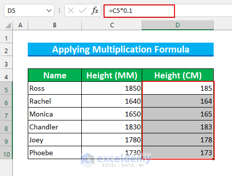 convert mm to cm in excel generic formula
