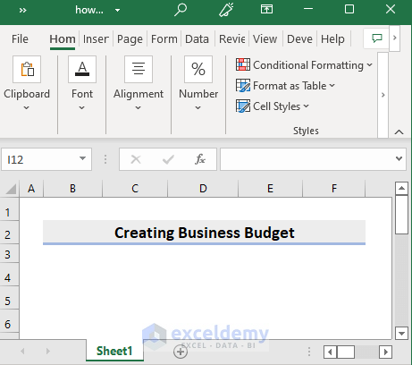 Prepare Excel Workbook to Create a Business Budget