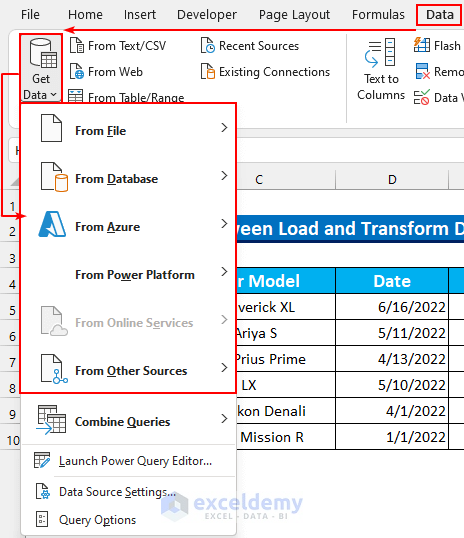 difference between load and transform data in excel