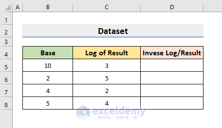do inverse log in excel