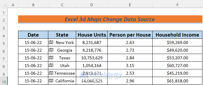 excel 3d maps change data source