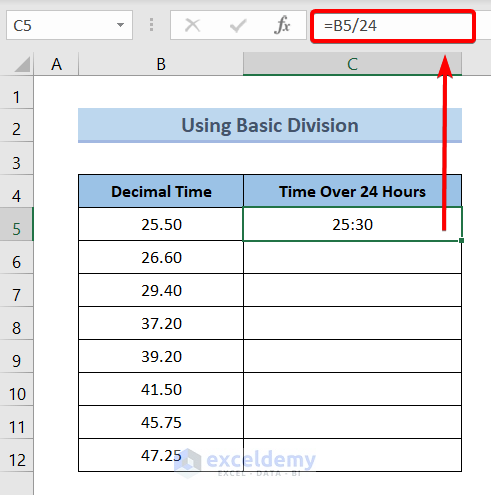 Using formula to Convert Decimal to Time Over 24 Hours