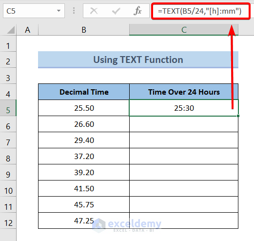 Using TEXT Function to Convert Decimal to Time Over 24 Hours