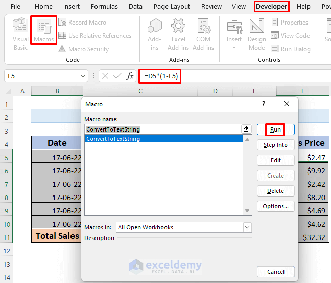 excel convert formula result to text string using VBA