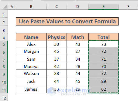 excel convert formula to value automatically