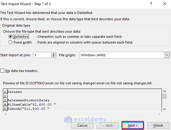 Save File Using Text Import Wizard