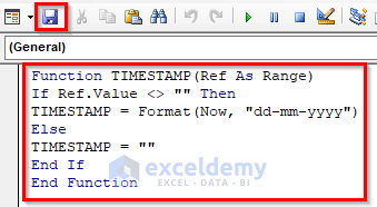 Add Date Stamp in Excel with Custom Function