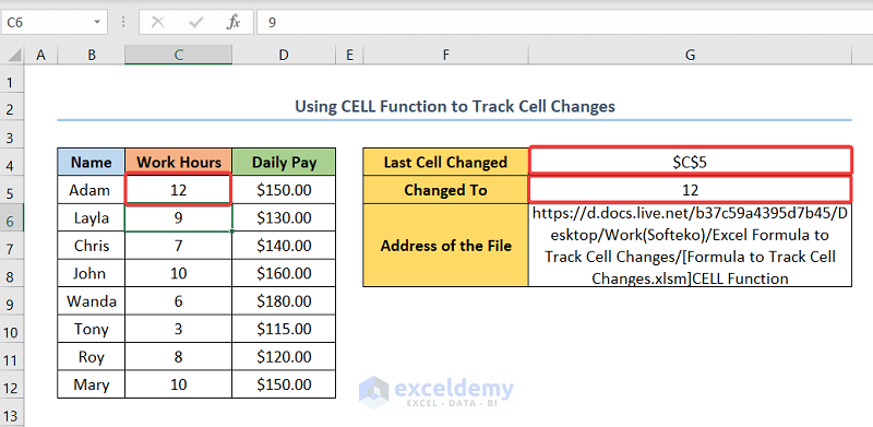 Using CELL Function to Track Cell Changes in Excel