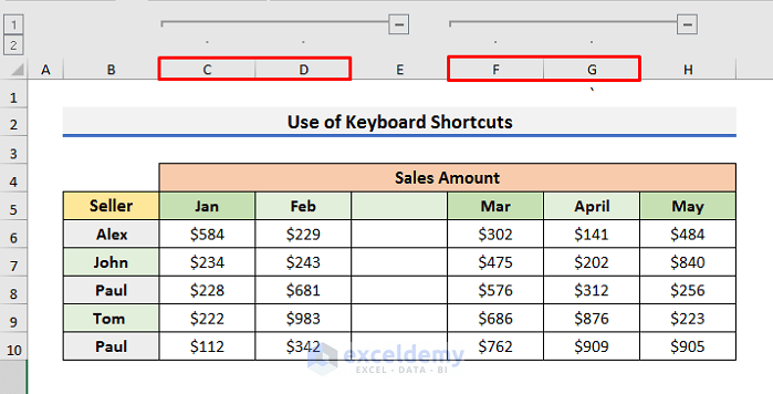 Use Keyboard Shortcuts to Group Excel Columns Next to Each Other