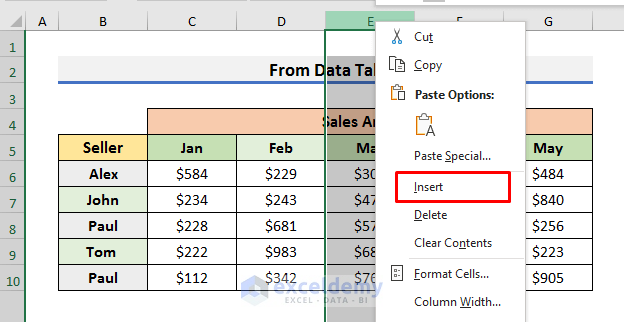 Group Columns Next to Each Other from Data Tab in Excel