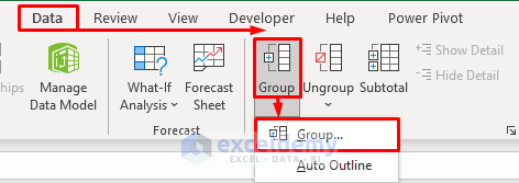 Group Columns Next to Each Other from Data Tab in Excel