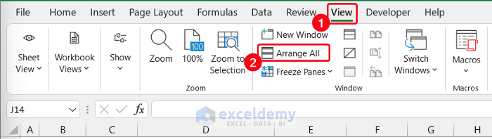Use Tiled Option from Arrange All Command in View Tab to Fix Horizontal Scroll Bar Not Working