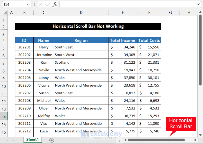 Excel Horizontal Scroll Bar Not Working