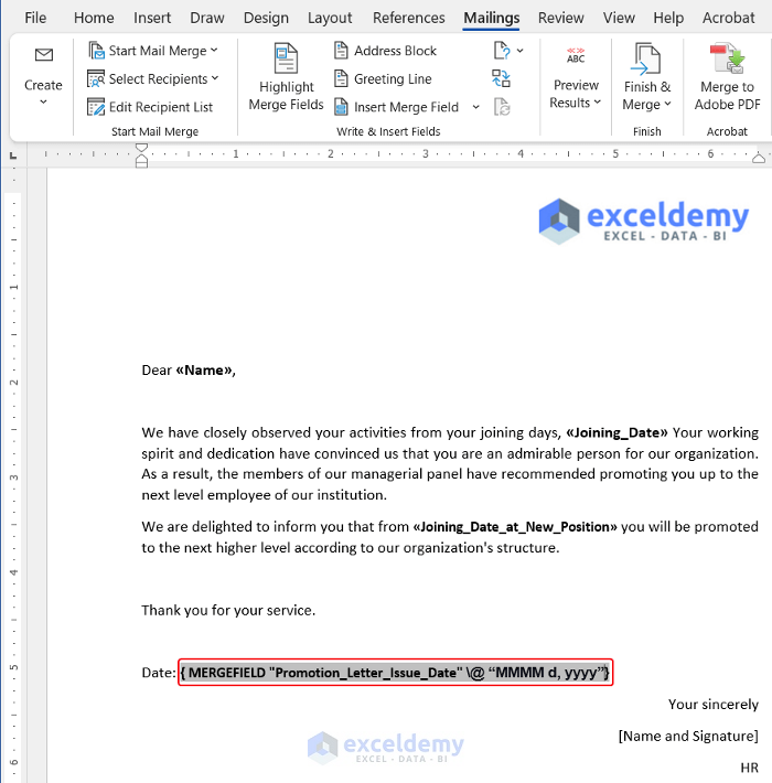 Change Date Format in Excel Mail Merge