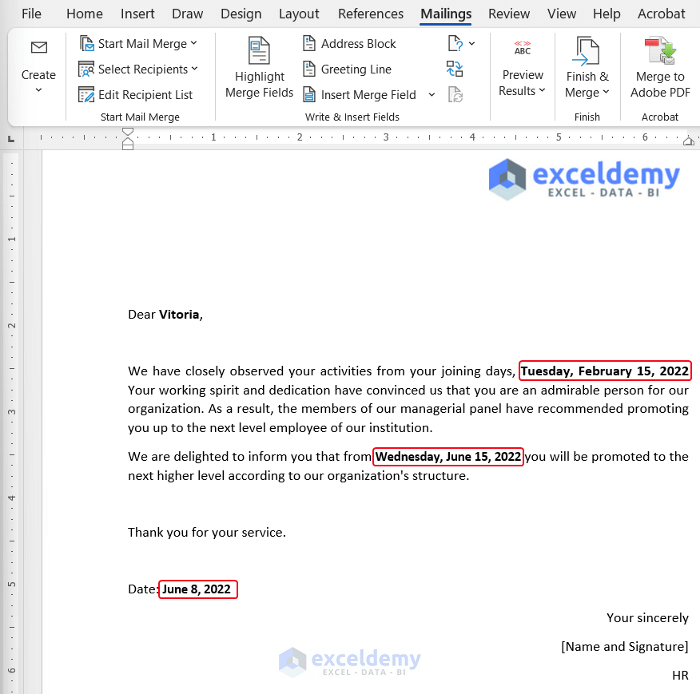 Change Date Format in Excel Mail Merge