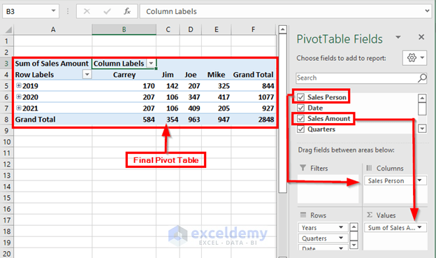 excel pivot table group by year