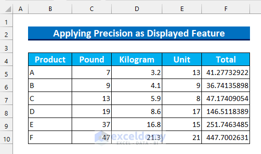 excel return value of cell not formula precision as displayed
