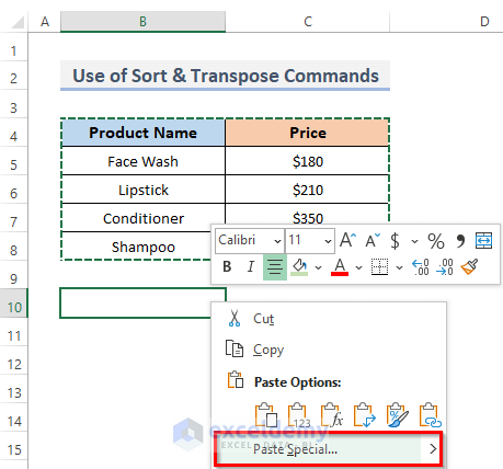 3 Effective Methods to Reverse Order of Columns Horizontally in Excel