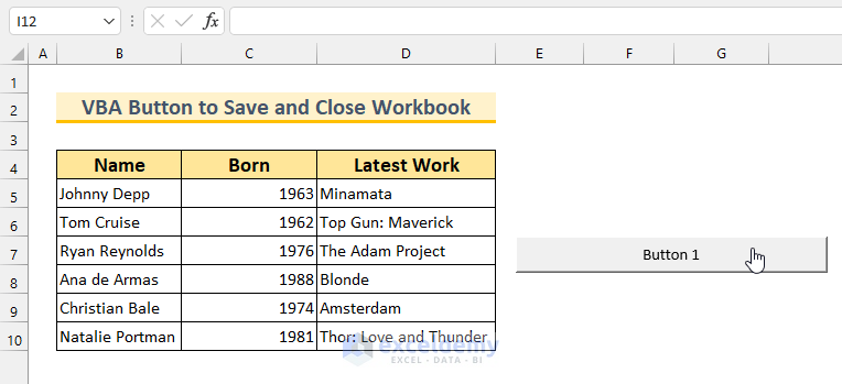 Final Output of Inserting Button to Save and Close Workbook in Excel