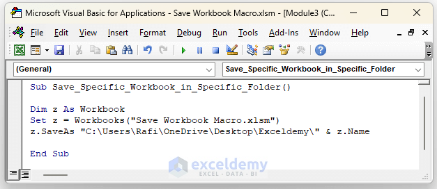 Save Specific Workbook in Specific Folder by Using Excel VBA