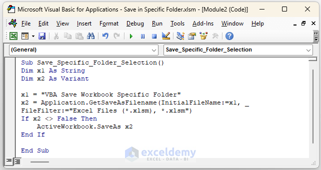 Save Workbook in Specific Folder by Utilizing Save As Dialog Box