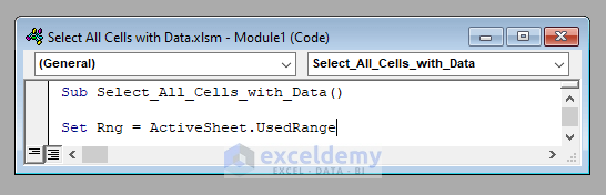 VBA UsedRange to Select All the Cells within a Worksheet with Data Using Excel VBA