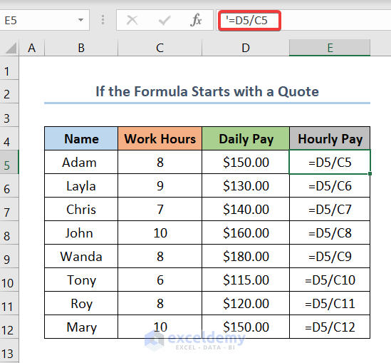 formula starts with a quote