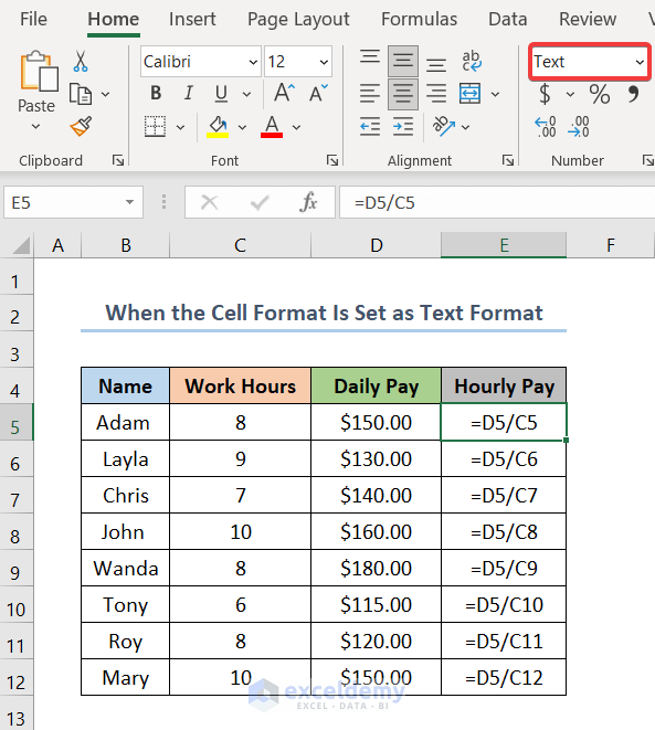 Cell Format Is Set as Text Format