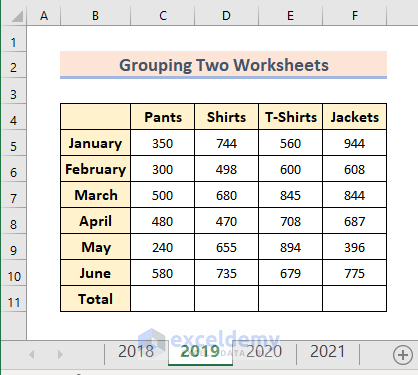 Step by Step Procedures to Group Two Worksheets in Excel