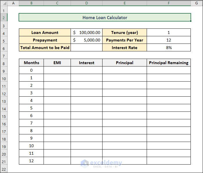 home loan calculator excel sheet with prepayment option