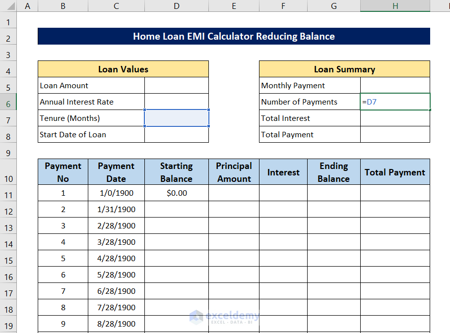 home loan emi calculator reducing balance excel