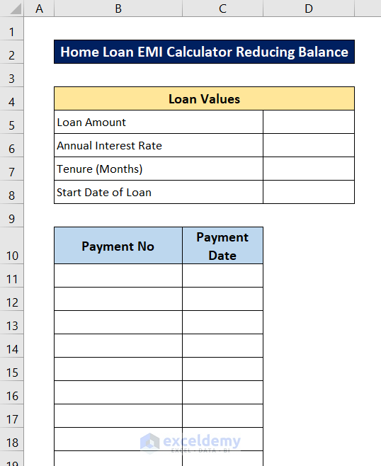 home loan emi calculator reducing balance excel