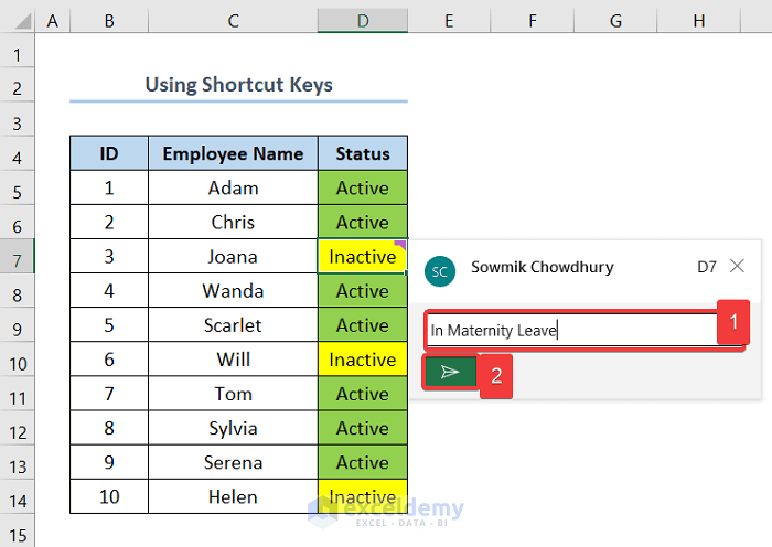 how to add comment using shortcut keys