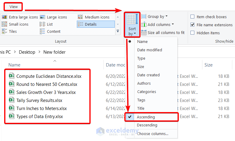 Arrange Excel Sheet in Ascending Order into a Folder