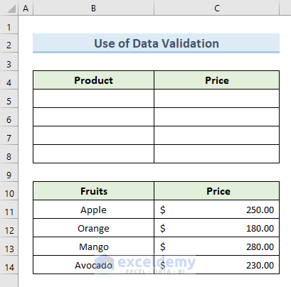 Automate Data Entry in Excel Using Data Validation