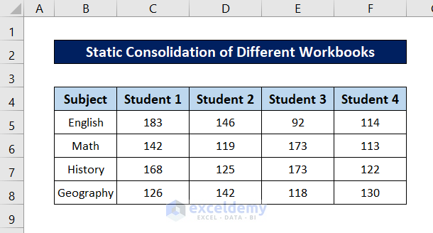 how to build a static consolidation in excel