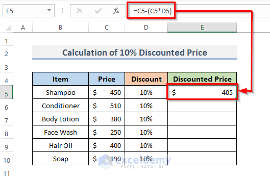 Step by Step Procedures to Calculate 10 Discount Price in Excel